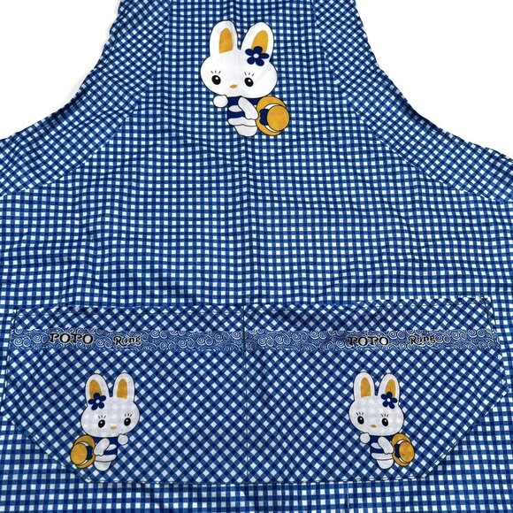 Apron Bunny Smock Blue Check Popo Ring Bib - Picture 3 of 4